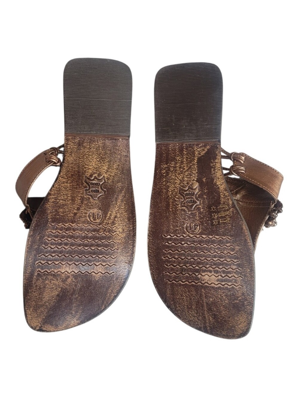 Valentina Florence Vero Cuoio Genuine Leather Embellished Toe-Post Sandals Boho - Picture 5 of 9